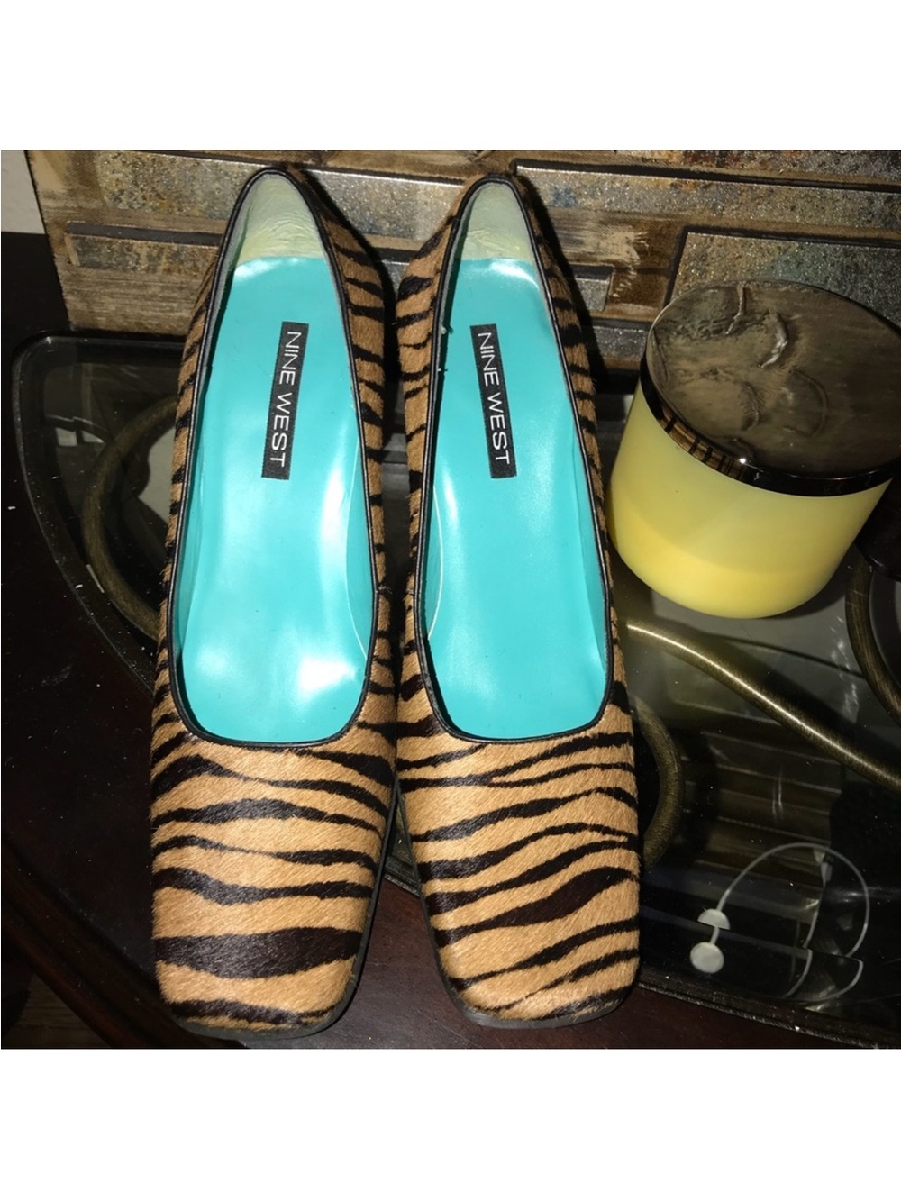 Nine West Tiger-Print Pumps in Tan, Black and Turquoise